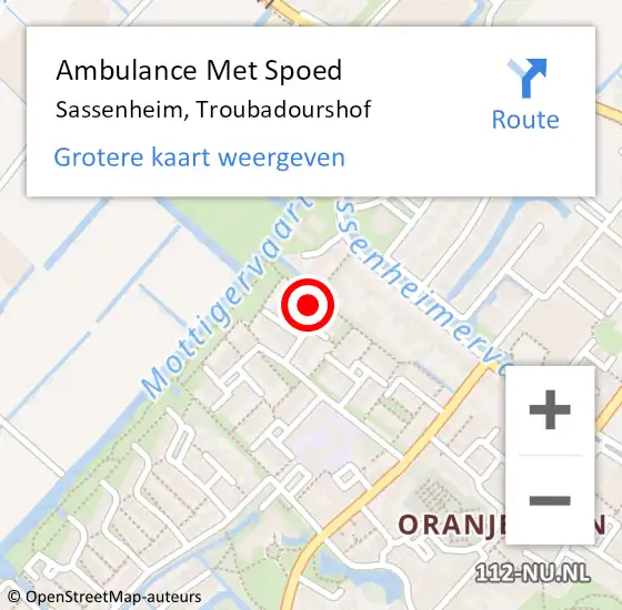 Locatie op kaart van de 112 melding: Ambulance Met Spoed Naar Sassenheim, Troubadourshof op 13 februari 2023 15:20