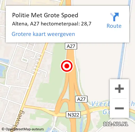 Locatie op kaart van de 112 melding: Politie Met Grote Spoed Naar Altena, A27 hectometerpaal: 28,7 op 13 februari 2023 15:28