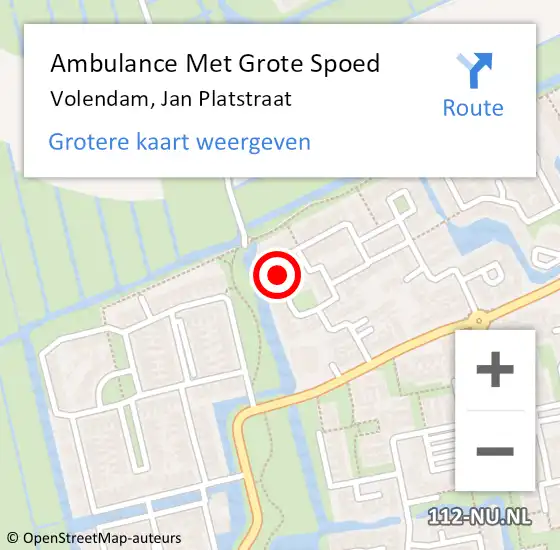 Locatie op kaart van de 112 melding: Ambulance Met Grote Spoed Naar Volendam, Jan Platstraat op 13 februari 2023 15:39