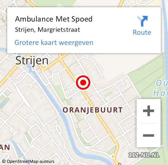 Locatie op kaart van de 112 melding: Ambulance Met Spoed Naar Strijen, Margrietstraat op 13 februari 2023 15:58