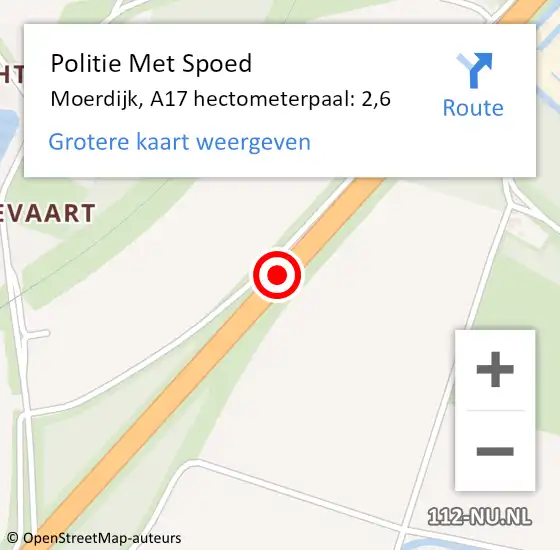 Locatie op kaart van de 112 melding: Politie Met Spoed Naar Moerdijk, A17 hectometerpaal: 2,6 op 13 februari 2023 16:06