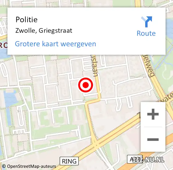 Locatie op kaart van de 112 melding: Politie Zwolle, Griegstraat op 13 februari 2023 16:14