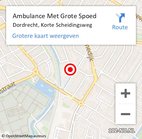 Locatie op kaart van de 112 melding: Ambulance Met Grote Spoed Naar Dordrecht, Korte Scheidingsweg op 13 februari 2023 16:33