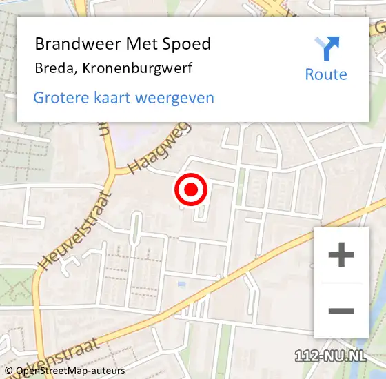 Locatie op kaart van de 112 melding: Brandweer Met Spoed Naar Breda, Kronenburgwerf op 13 februari 2023 16:48