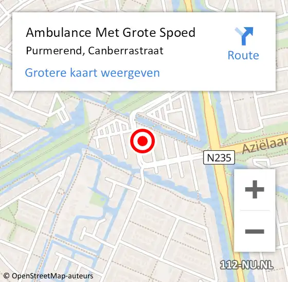 Locatie op kaart van de 112 melding: Ambulance Met Grote Spoed Naar Purmerend, Canberrastraat op 13 februari 2023 16:55