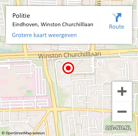 Locatie op kaart van de 112 melding: Politie Eindhoven, Winston Churchilllaan op 13 februari 2023 17:03