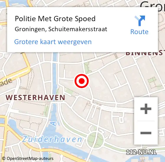 Locatie op kaart van de 112 melding: Politie Met Grote Spoed Naar Groningen, Schuitemakersstraat op 13 februari 2023 17:14