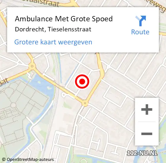 Locatie op kaart van de 112 melding: Ambulance Met Grote Spoed Naar Dordrecht, Tieselensstraat op 13 februari 2023 17:15