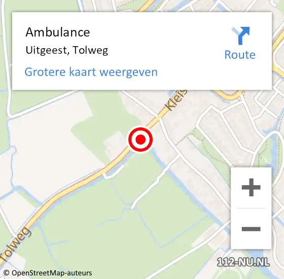 Locatie op kaart van de 112 melding: Ambulance Uitgeest, Tolweg op 13 februari 2023 17:19