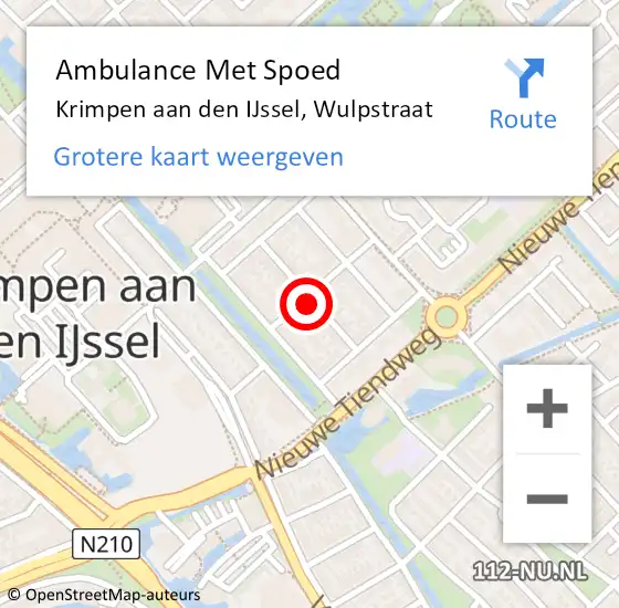 Locatie op kaart van de 112 melding: Ambulance Met Spoed Naar Krimpen aan den IJssel, Wulpstraat op 13 februari 2023 17:27