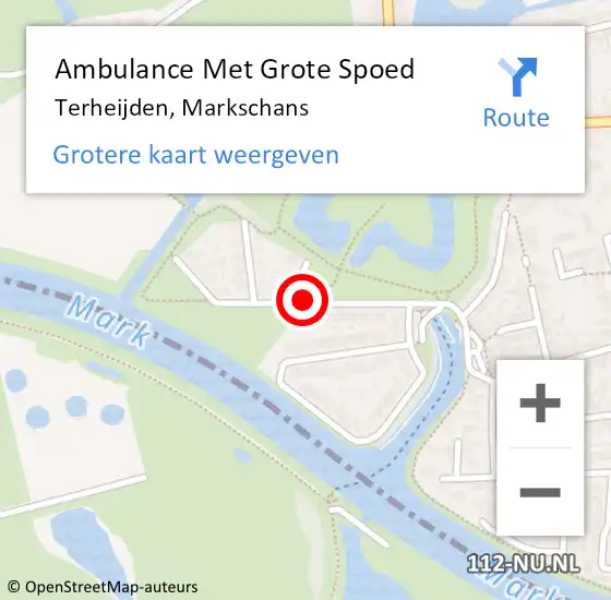 Locatie op kaart van de 112 melding: Ambulance Met Grote Spoed Naar Terheijden, Markschans op 15 augustus 2014 14:15