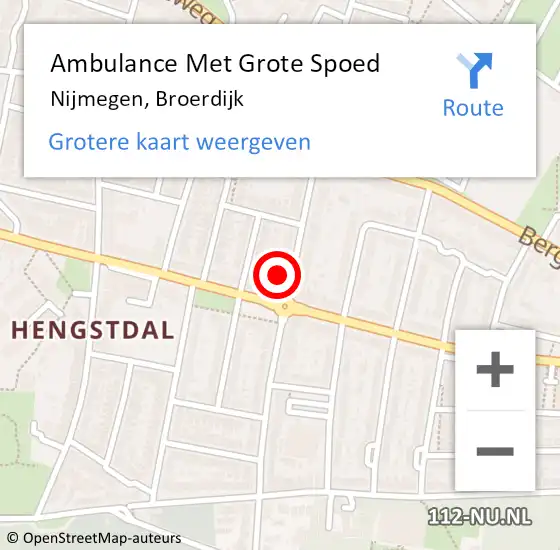 Locatie op kaart van de 112 melding: Ambulance Met Grote Spoed Naar Nijmegen, Broerdijk op 13 februari 2023 17:33