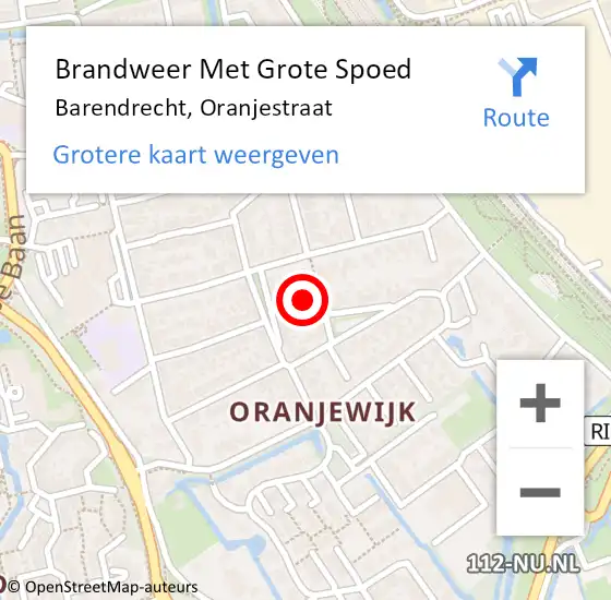 Locatie op kaart van de 112 melding: Brandweer Met Grote Spoed Naar Barendrecht, Oranjestraat op 13 februari 2023 18:04