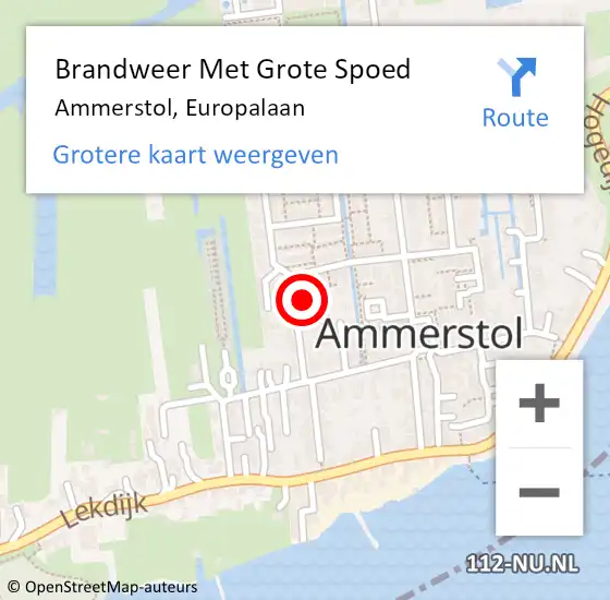 Locatie op kaart van de 112 melding: Brandweer Met Grote Spoed Naar Ammerstol, Europalaan op 13 februari 2023 18:20