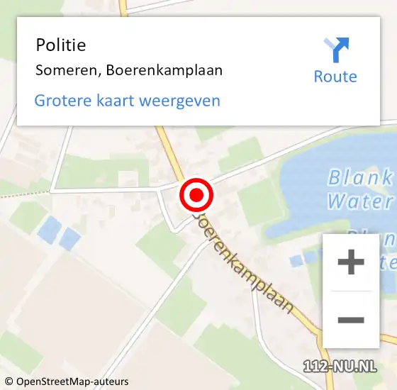 Locatie op kaart van de 112 melding: Politie Someren, Boerenkamplaan op 13 februari 2023 18:25