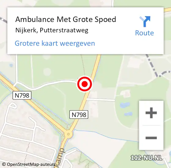 Locatie op kaart van de 112 melding: Ambulance Met Grote Spoed Naar Nijkerk, Putterstraatweg op 13 februari 2023 18:46