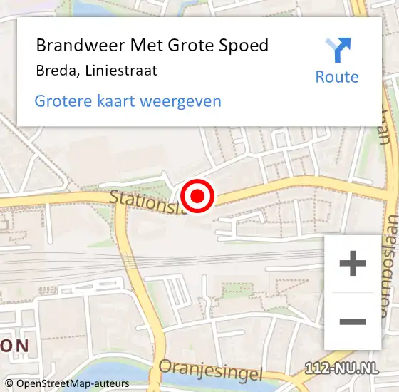 Locatie op kaart van de 112 melding: Brandweer Met Grote Spoed Naar Breda, Liniestraat op 13 februari 2023 18:48