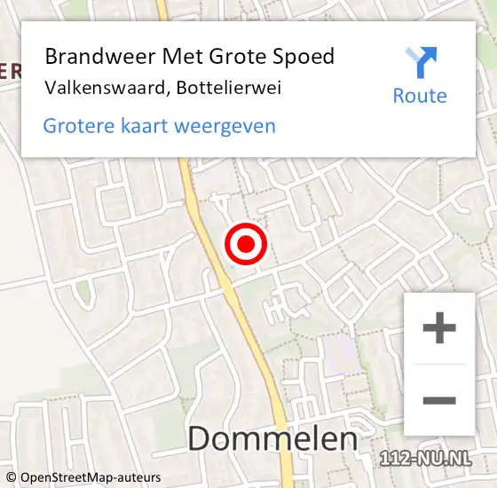 Locatie op kaart van de 112 melding: Brandweer Met Grote Spoed Naar Valkenswaard, Bottelierwei op 13 februari 2023 19:49