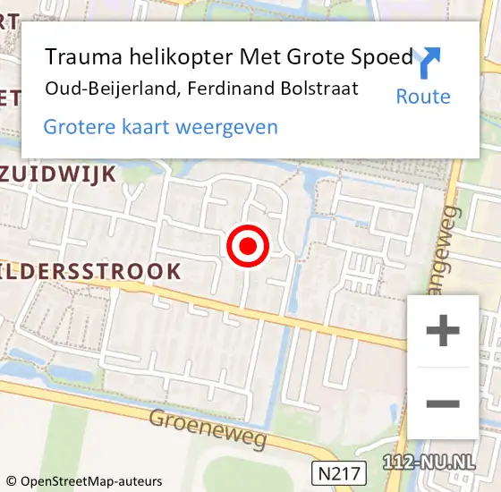 Locatie op kaart van de 112 melding: Trauma helikopter Met Grote Spoed Naar Oud-Beijerland, Ferdinand Bolstraat op 13 februari 2023 20:05