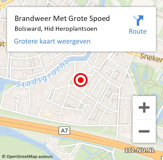 Locatie op kaart van de 112 melding: Brandweer Met Grote Spoed Naar Bolsward, Hid Heroplantsoen op 13 februari 2023 20:06