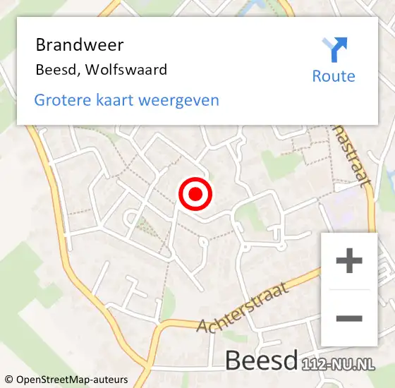 Locatie op kaart van de 112 melding: Brandweer Beesd, Wolfswaard op 13 februari 2023 20:06