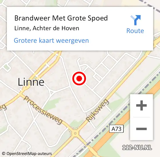 Locatie op kaart van de 112 melding: Brandweer Met Grote Spoed Naar Linne, Achter de Hoven op 13 februari 2023 20:08