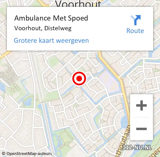 Locatie op kaart van de 112 melding: Ambulance Met Spoed Naar Voorhout, Distelweg op 13 februari 2023 20:11