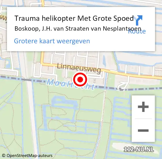 Locatie op kaart van de 112 melding: Trauma helikopter Met Grote Spoed Naar Boskoop, J.H. van Straaten van Nesplantsoen op 13 februari 2023 20:14