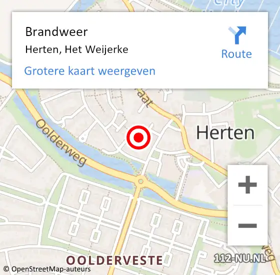 Locatie op kaart van de 112 melding: Brandweer Herten, Het Weijerke op 13 februari 2023 21:50