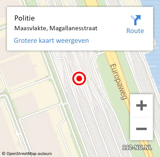 Locatie op kaart van de 112 melding: Politie Maasvlakte, Magallanesstraat op 13 februari 2023 22:36