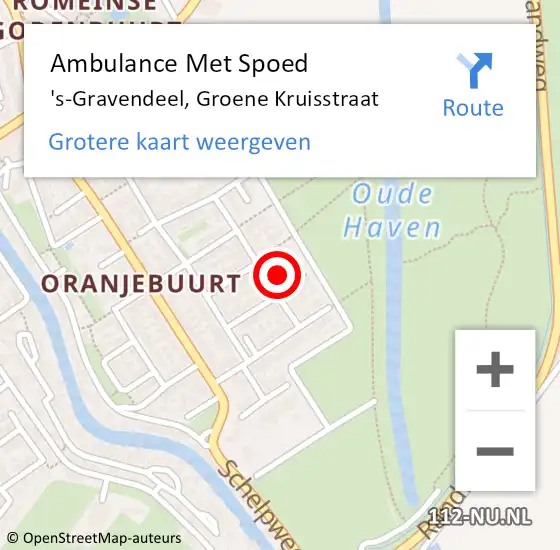 Locatie op kaart van de 112 melding: Ambulance Met Spoed Naar 's-Gravendeel, Groene Kruisstraat op 13 februari 2023 22:42