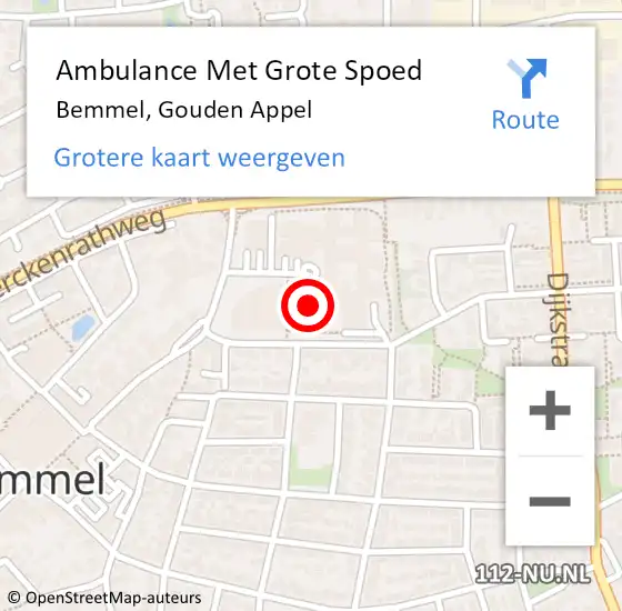 Locatie op kaart van de 112 melding: Ambulance Met Grote Spoed Naar Bemmel, Gouden Appel op 13 februari 2023 22:52