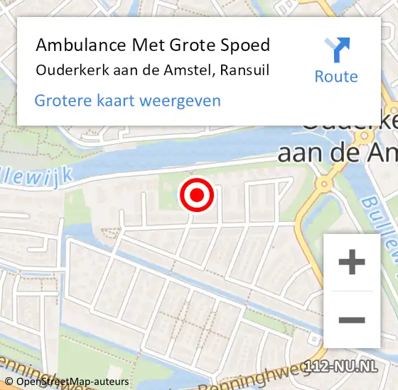 Locatie op kaart van de 112 melding: Ambulance Met Grote Spoed Naar Ouderkerk aan de Amstel, Ransuil op 13 februari 2023 23:15