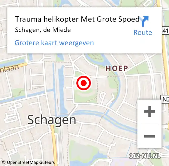 Locatie op kaart van de 112 melding: Trauma helikopter Met Grote Spoed Naar Schagen, de Miede op 13 februari 2023 23:26