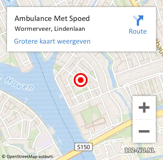 Locatie op kaart van de 112 melding: Ambulance Met Spoed Naar Wormerveer, Lindenlaan op 13 februari 2023 23:47