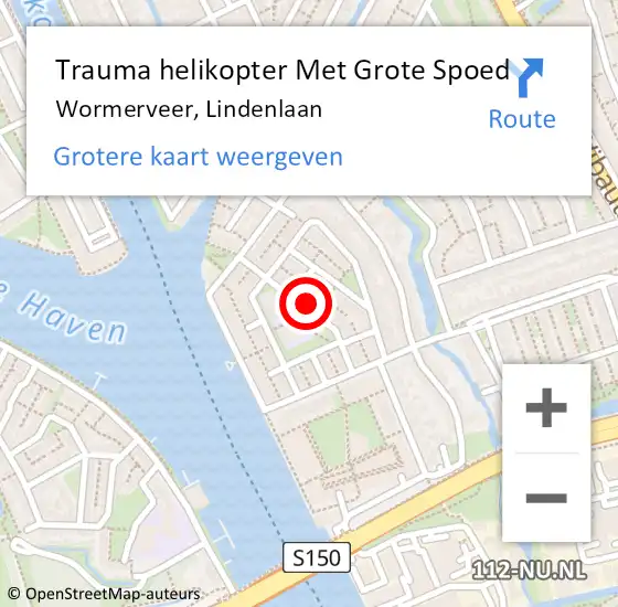 Locatie op kaart van de 112 melding: Trauma helikopter Met Grote Spoed Naar Wormerveer, Lindenlaan op 14 februari 2023 00:09