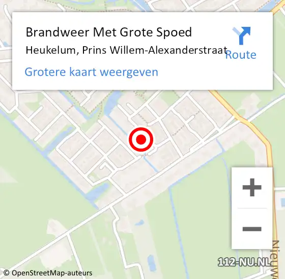 Locatie op kaart van de 112 melding: Brandweer Met Grote Spoed Naar Heukelum, Prins Willem-Alexanderstraat op 14 februari 2023 01:00