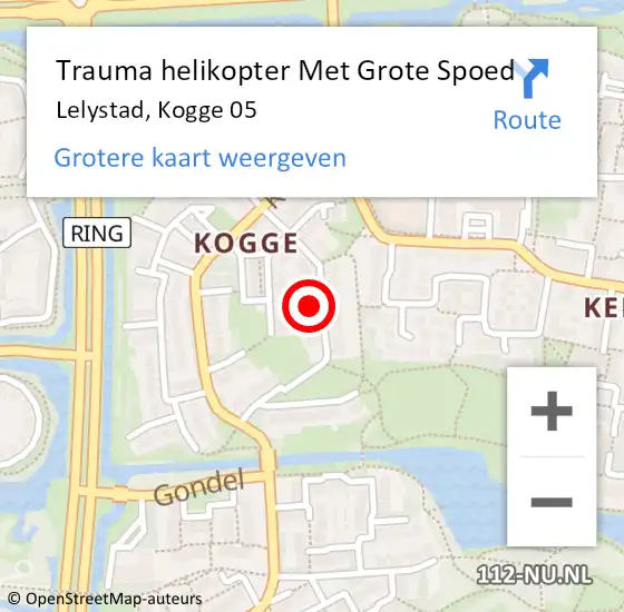 Locatie op kaart van de 112 melding: Trauma helikopter Met Grote Spoed Naar Lelystad, Kogge 05 op 14 februari 2023 01:32