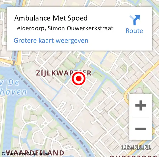 Locatie op kaart van de 112 melding: Ambulance Met Spoed Naar Leiderdorp, Simon Ouwerkerkstraat op 14 februari 2023 01:38