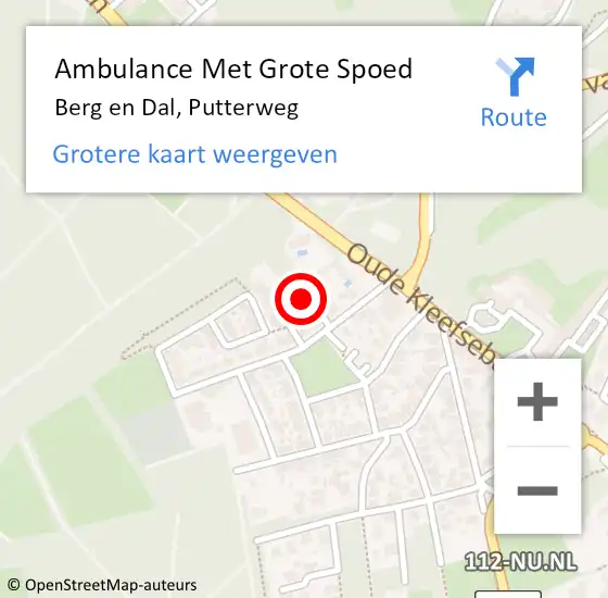 Locatie op kaart van de 112 melding: Ambulance Met Grote Spoed Naar Berg en Dal, Putterweg op 14 februari 2023 01:47