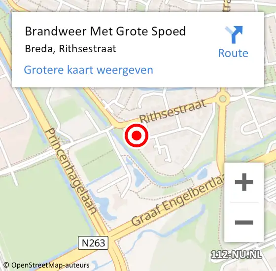 Locatie op kaart van de 112 melding: Brandweer Met Grote Spoed Naar Breda, Rithsestraat op 14 februari 2023 02:50