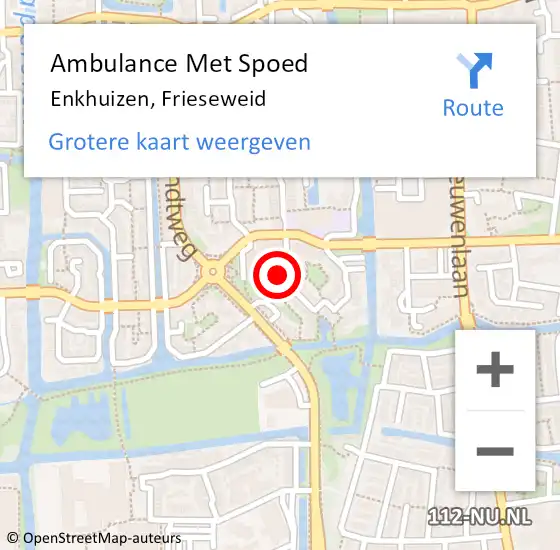 Locatie op kaart van de 112 melding: Ambulance Met Spoed Naar Enkhuizen, Frieseweid op 14 februari 2023 04:35