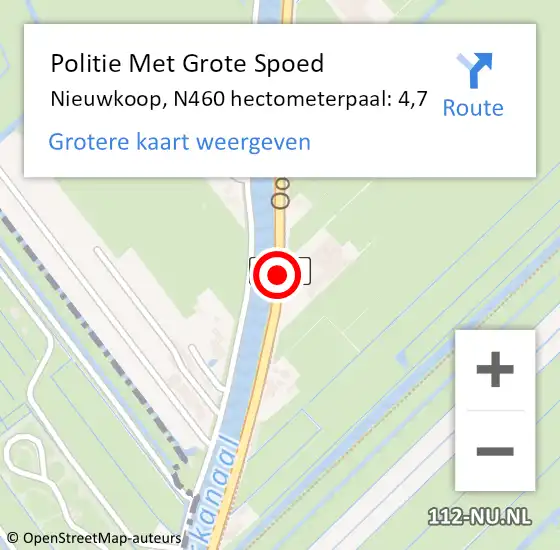 Locatie op kaart van de 112 melding: Politie Met Grote Spoed Naar Nieuwkoop, N460 hectometerpaal: 4,7 op 14 februari 2023 05:28