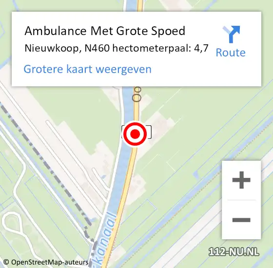 Locatie op kaart van de 112 melding: Ambulance Met Grote Spoed Naar Nieuwkoop, N460 hectometerpaal: 4,7 op 14 februari 2023 05:29