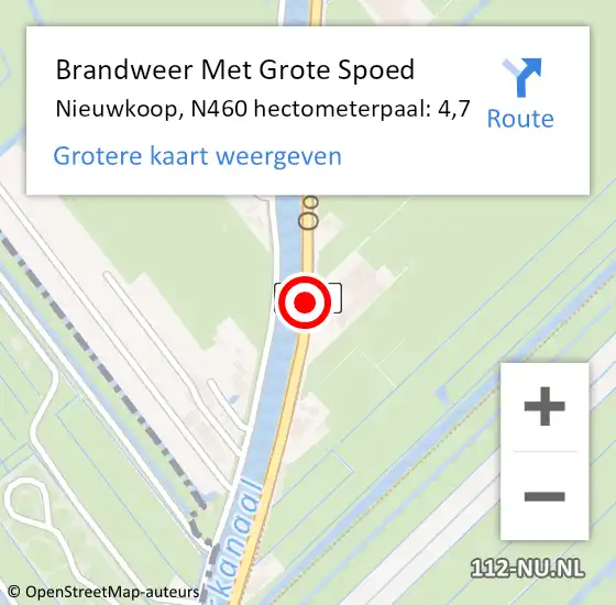 Locatie op kaart van de 112 melding: Brandweer Met Grote Spoed Naar Nieuwkoop, N460 hectometerpaal: 4,7 op 14 februari 2023 05:29