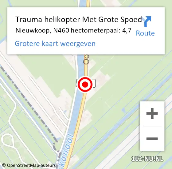 Locatie op kaart van de 112 melding: Trauma helikopter Met Grote Spoed Naar Nieuwkoop, N460 hectometerpaal: 4,7 op 14 februari 2023 05:31