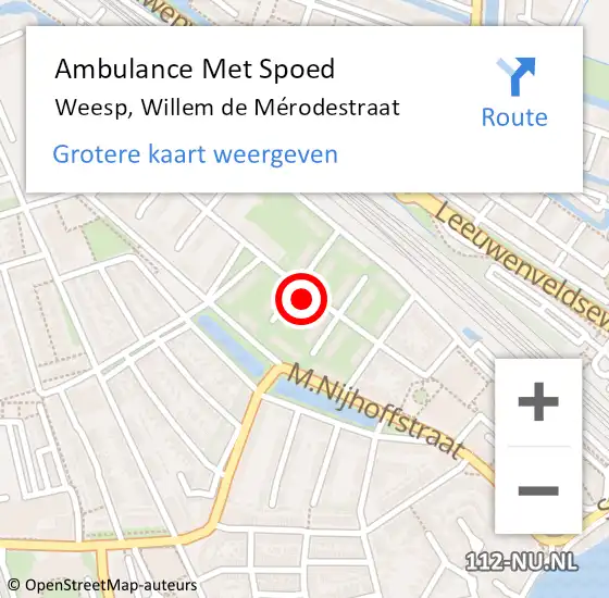 Locatie op kaart van de 112 melding: Ambulance Met Spoed Naar Weesp, Willem de Mérodestraat op 14 februari 2023 07:20