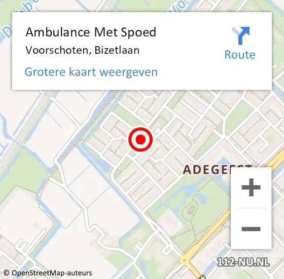 Locatie op kaart van de 112 melding: Ambulance Met Spoed Naar Voorschoten, Bizetlaan op 14 februari 2023 07:30