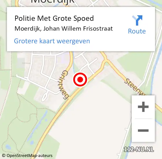 Locatie op kaart van de 112 melding: Politie Met Grote Spoed Naar Moerdijk, Johan Willem Frisostraat op 14 februari 2023 07:34