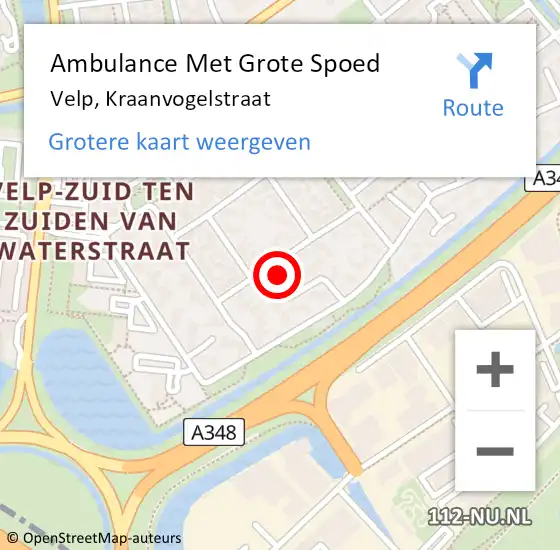 Locatie op kaart van de 112 melding: Ambulance Met Grote Spoed Naar Velp, Kraanvogelstraat op 14 februari 2023 07:50